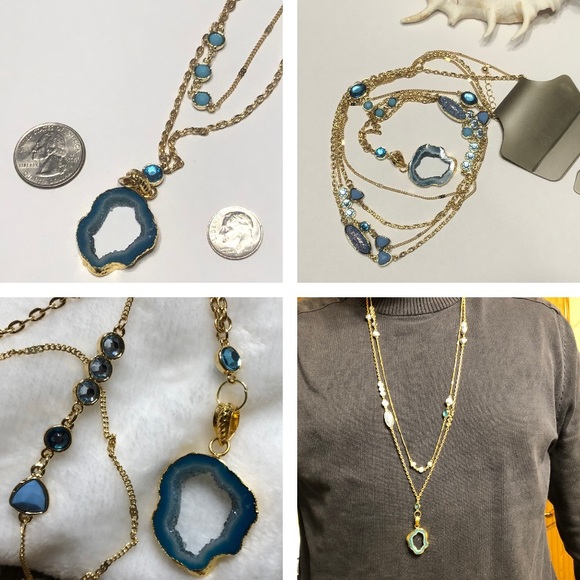 Layered Agate Druzy Necklace – Turquoise WDH10064 - Picture 4 of 8